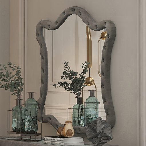 Acme Perine Gray Velvet Mirror
