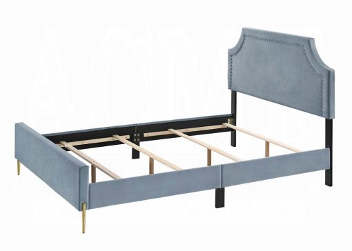 Acme Milla Light Blue Velvet Queen Bed - Image 4