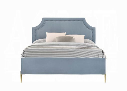 Acme Milla Light Blue Velvet Queen Bed - Image 2