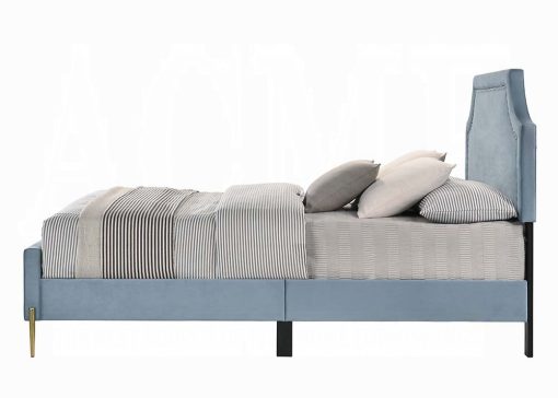 Acme Milla Light Blue Velvet Queen Bed - Image 3