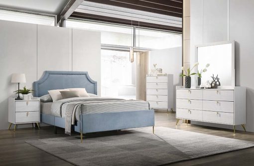 Acme Milla Light Blue Velvet Queen Bed