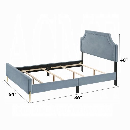 Acme Milla Light Blue Velvet Queen Bed - Image 5