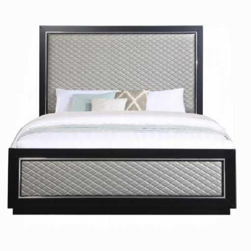 Acme Nicola Silver Synthetic Leather & Black EK Bed - Image 3
