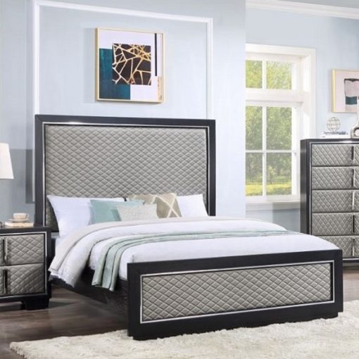Acme Nicola Silver Synthetic Leather & Black EK Bed