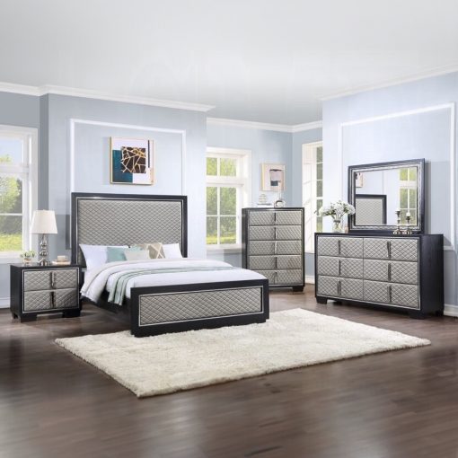 Acme Nicola Silver Synthetic Leather & Black EK Bed - Image 6