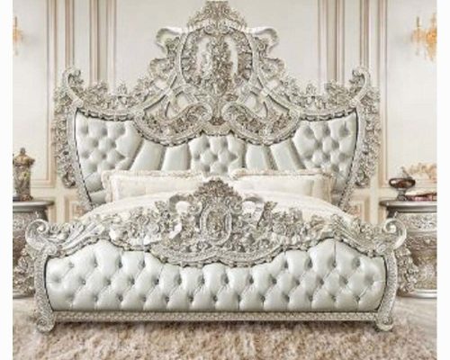 Acme Sandoval Beige Synthetic Leather & Champagne EK Bed