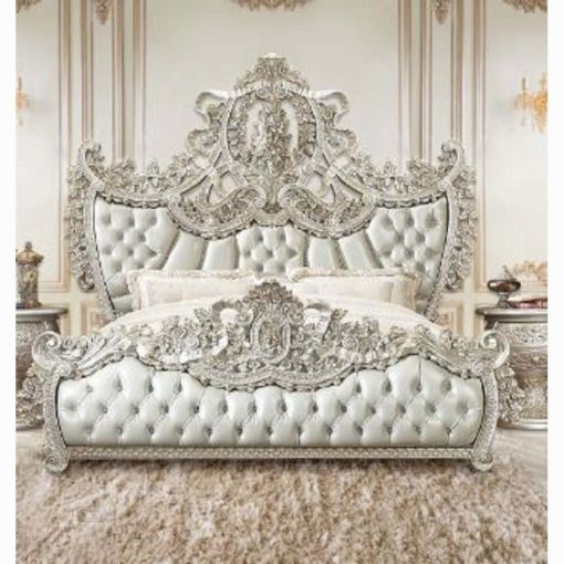 Acme Sandoval Beige Synthetic Leather & Champagne EK Bed