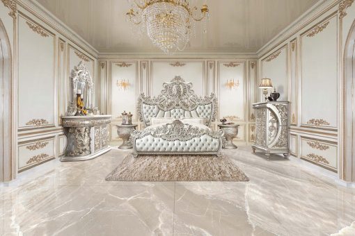 Acme Sandoval Beige Synthetic Leather & Champagne EK Bed - Image 2