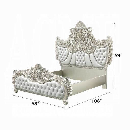 Acme Sandoval Beige Synthetic Leather & Champagne EK Bed - Image 3