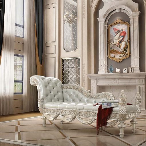 Acme Sandoval Beige Synthetic Leather & Champagne Bench - Image 2