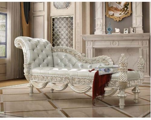 Acme Sandoval Beige Synthetic Leather & Champagne Bench