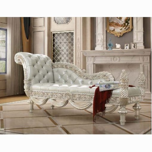 Acme Sandoval Beige Synthetic Leather & Champagne Bench