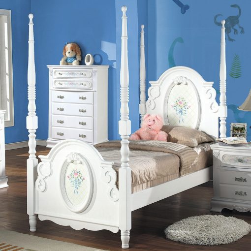 Acme Flora White Bed with Poster
