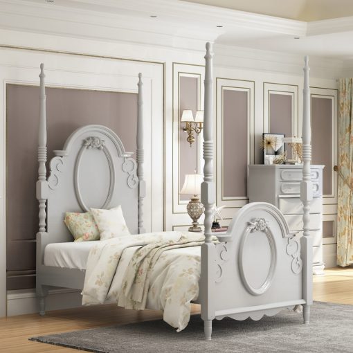 Acme Flora Gray Bed with Poster