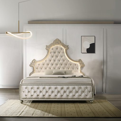 Acme Lucienne Beige Velvet with Led