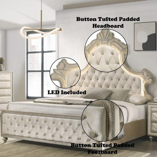 Acme Lucienne Beige Velvet with Led - Image 6