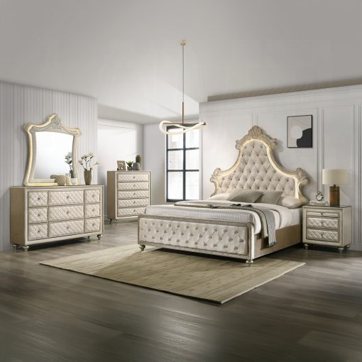 Acme Lucienne Beige Velvet with Led - Image 4