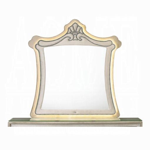 Acme Lucienne Beige Velvet Mirror with Led - Image 3