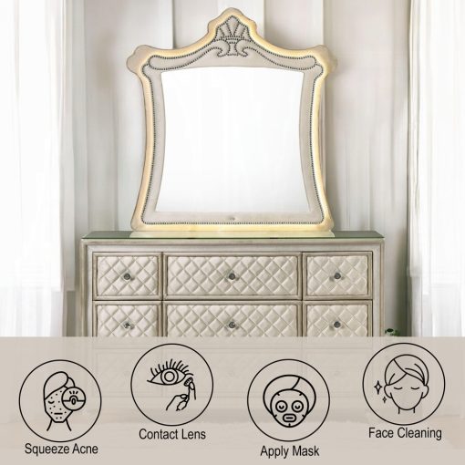 Acme Lucienne Beige Velvet Mirror with Led - Image 6