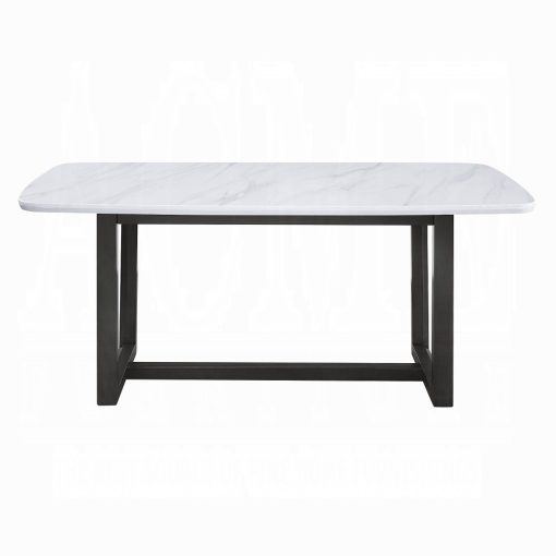 Acme Madan Weathered Gray Dining Table with Marble Top - Image 3