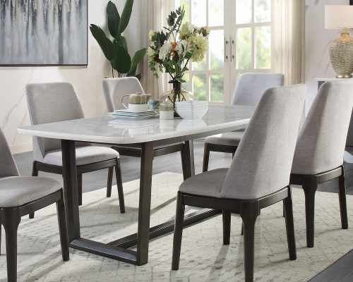 Acme Madan Weathered Gray Dining Table with Marble Top
