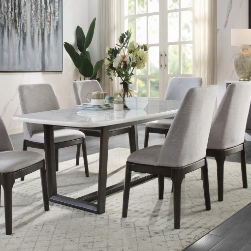 Acme Madan Weathered Gray Dining Table with Marble Top