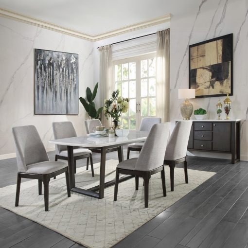 Acme Madan Weathered Gray Dining Table with Marble Top - Image 6