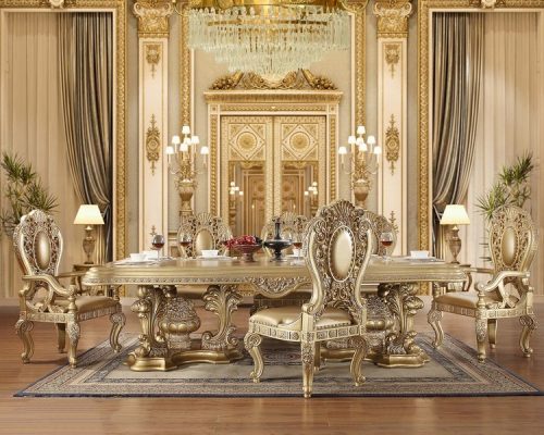 Acme Seville Synthetic Leather & Gold Side Chair Set of 2