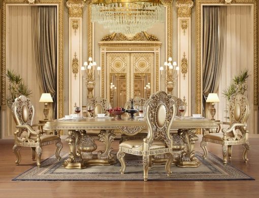Acme Seville Synthetic Leather & Gold Arm Chair Set of 2