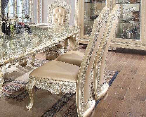 Acme Vatican Synthetic Leather & Champagne Silver Side Chair (Set-2)