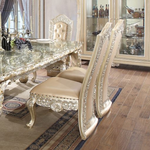 Acme Vatican Synthetic Leather & Champagne Silver Side Chair (Set-2)