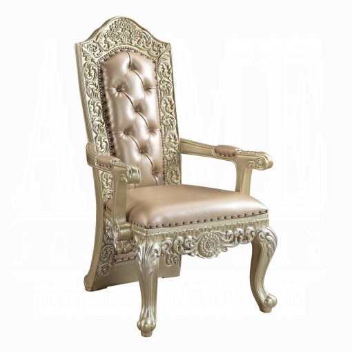 Acme Vatican Synthetic Leather & Champagne Silver Arm Chair (Set-2) - Image 2