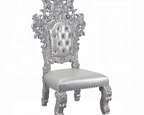 Acme Valkyrie Synthetic Leather & Antique Platinum Side Chair (Set-2)