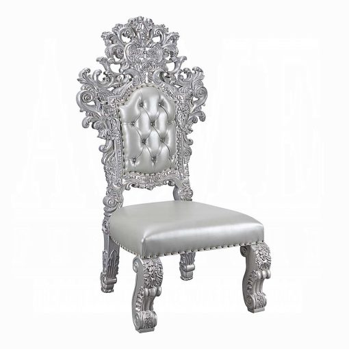 Acme Valkyrie Synthetic Leather & Antique Platinum Side Chair (Set-2)