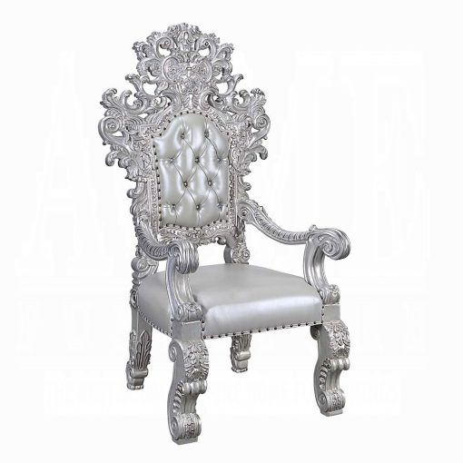 Acme Valkyrie Synthetic Leather & Antique Platinum Arm Chair (Set-2) - Image 2