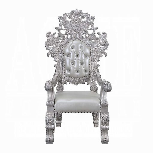 Acme Valkyrie Synthetic Leather & Antique Platinum Arm Chair (Set-2) - Image 3