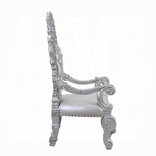 Acme Valkyrie Synthetic Leather & Antique Platinum Arm Chair (Set-2) - Image 4
