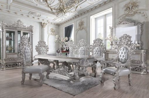 Acme Valkyrie Synthetic Leather & Antique Platinum Arm Chair (Set-2)