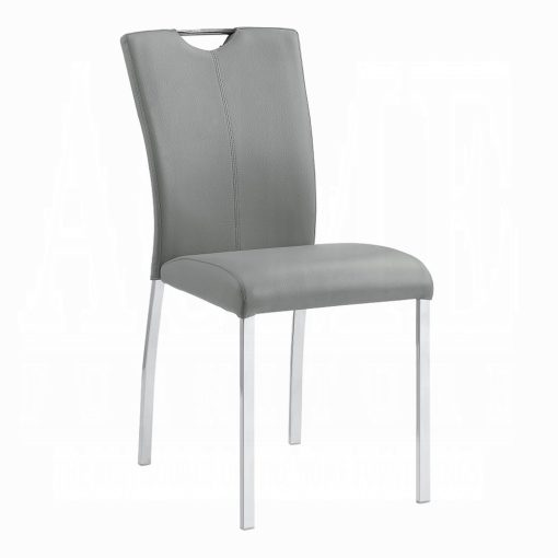 Acme Pagan Gray Synthetic Leather & Chrome Side Chair Set of 2 - Image 2