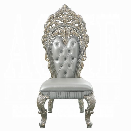 Acme Sandoval Beige Synthetic Leather & Champagne Side Chair Set of 2 - Image 2