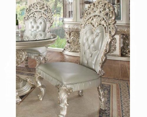 Acme Sandoval Beige Synthetic Leather & Champagne Side Chair Set of 2