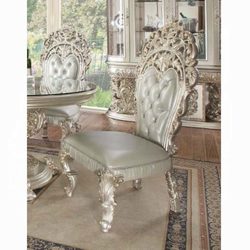 Acme Sandoval Beige Synthetic Leather & Champagne Side Chair Set of 2