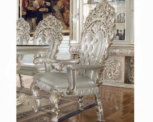 Acme Sandoval Beige Synthetic Leather & Champagne Arm Chair (Set-2)