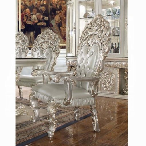 Acme Sandoval Beige Synthetic Leather & Champagne Arm Chair (Set-2)