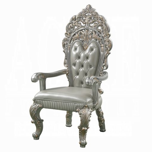Acme Sandoval Beige Synthetic Leather & Champagne Arm Chair (Set-2) - Image 2