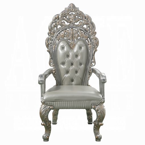 Acme Sandoval Beige Synthetic Leather & Champagne Arm Chair (Set-2) - Image 3