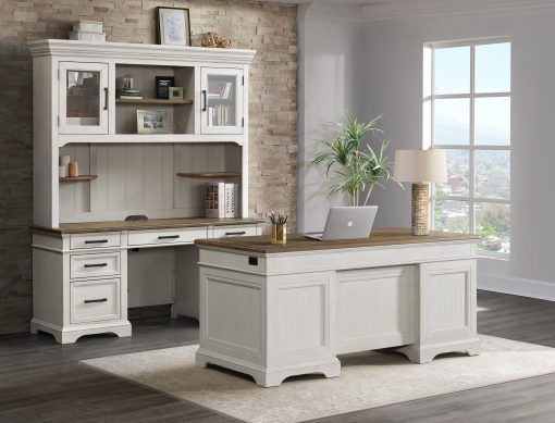 Intercon Drake Rustic White and French Oak Executive Desk - Image 4