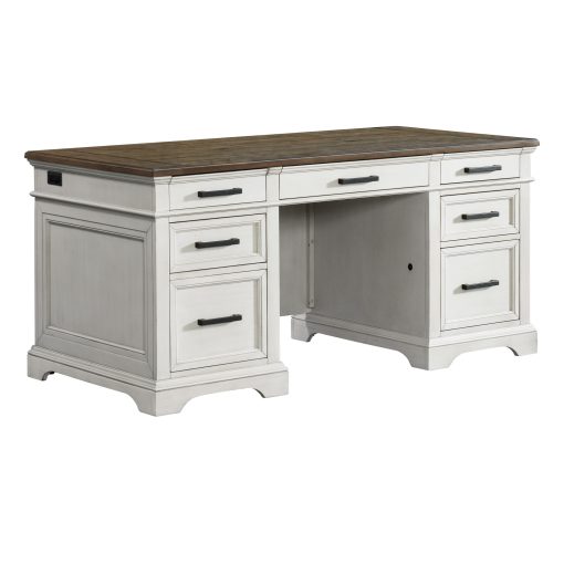Intercon Drake Rustic White and French Oak Executive Desk
