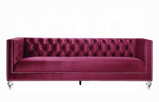 Acme Heibero Burgundy Velvet Sofa with 2 Pillows - Image 3