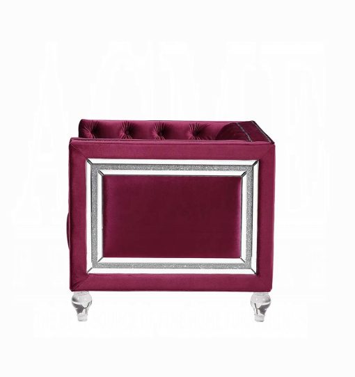 Acme Heibero Burgundy Velvet Sofa with 2 Pillows - Image 4